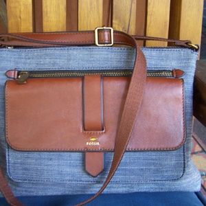 Near New Fossil Kinley Chambray Bag